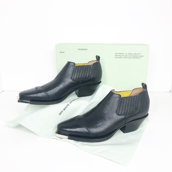 𝅺OFF White C/O Virgil Abloh size 38 Black leather, Western ankle boots - Picture 3 of 10